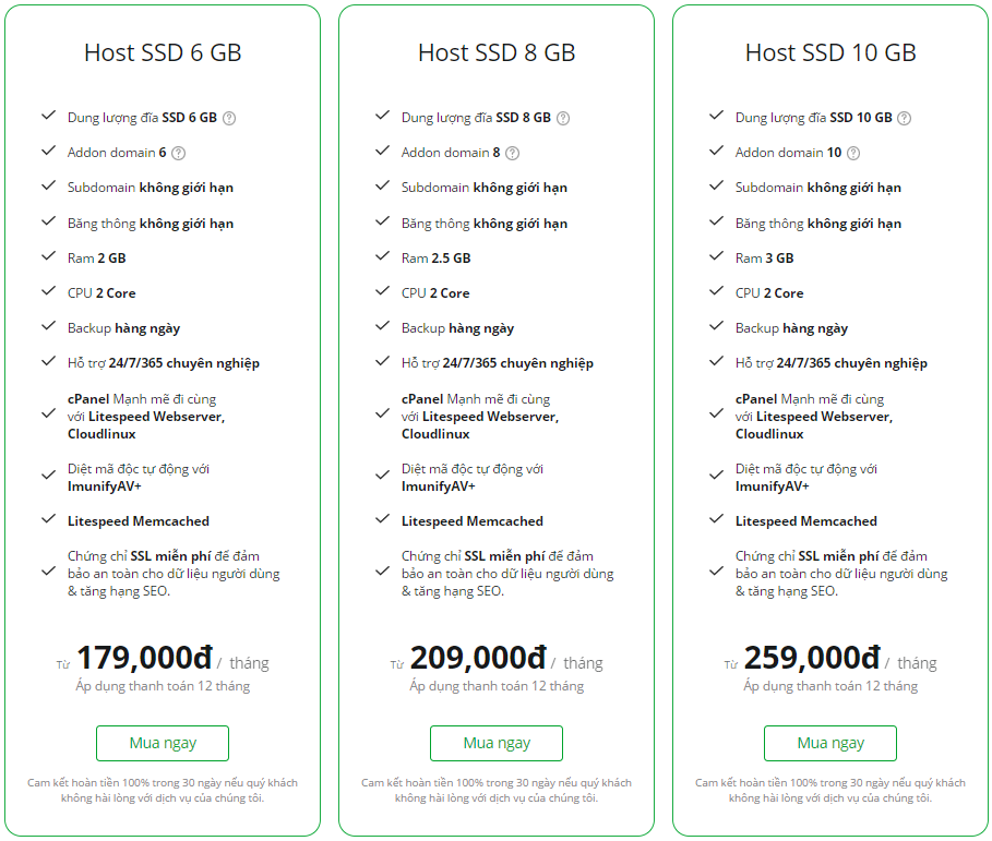 Đăng ký hosting miễn phí 7 ngày dùng thử 2024 2 Các gói hosting tại TinoHost