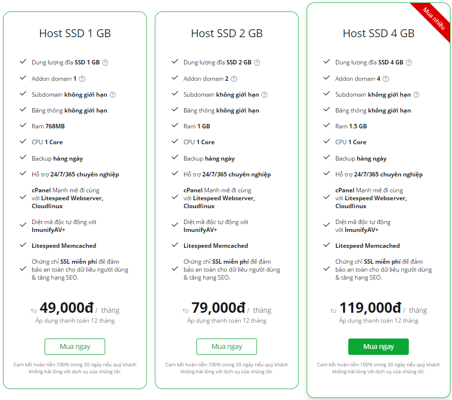 Đăng ký hosting miễn phí 7 ngày dùng thử 2024 1 Các gói hosting tại TinoHost