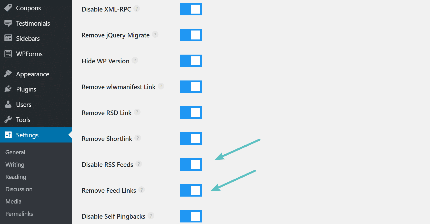 Hướng dẫn tắt RSS Feed trên wordpress 2 Vô hiệu hóa nguồn cấp RSS với perfmatters