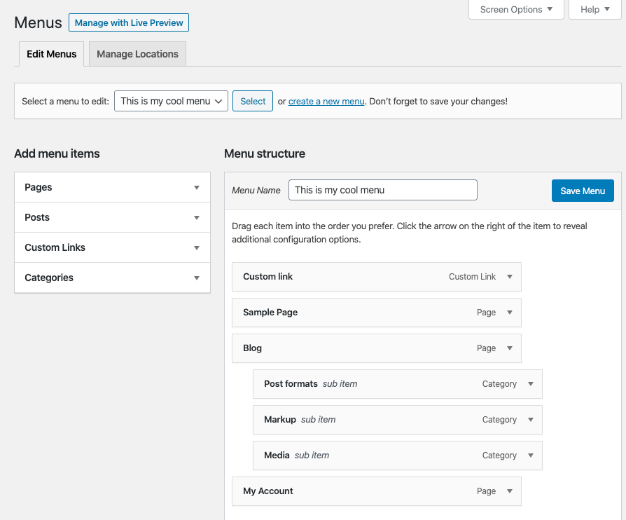 Tạo menu thả xuống WordPress