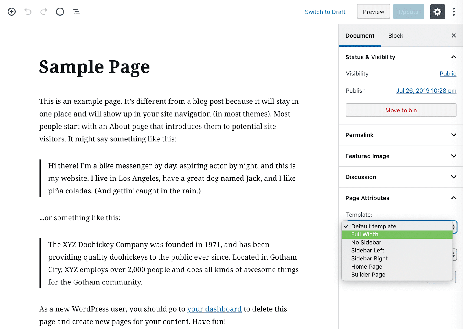 xóa Sidebar khỏi trang web WordPress 5 mẫu toàn băng thông