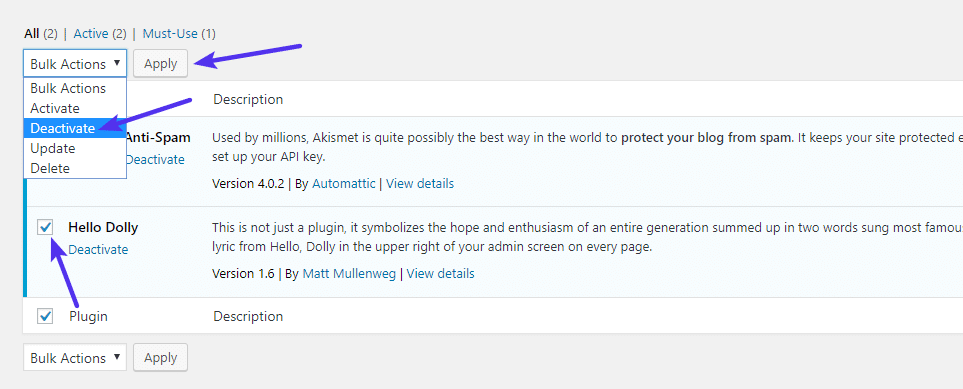 Cách vô hiệu hóa hàng loạt plugin WordPress từ bảng điều khiển