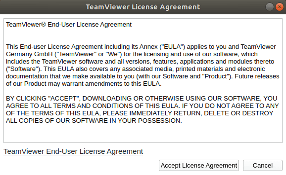 Cài đặt Teamviewer trên Ubuntu 3 TeamViewer License Agreement