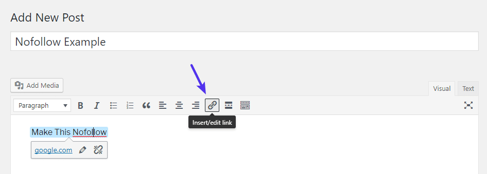 Chèn một liên kết WordPress bình thường