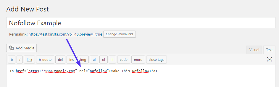 Thêm thuộc tính nofollow vào HTML của liên kết