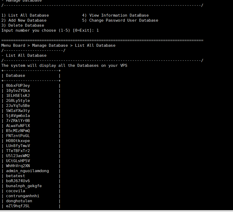 List All Database - Liệt kê các database trên VPS 3