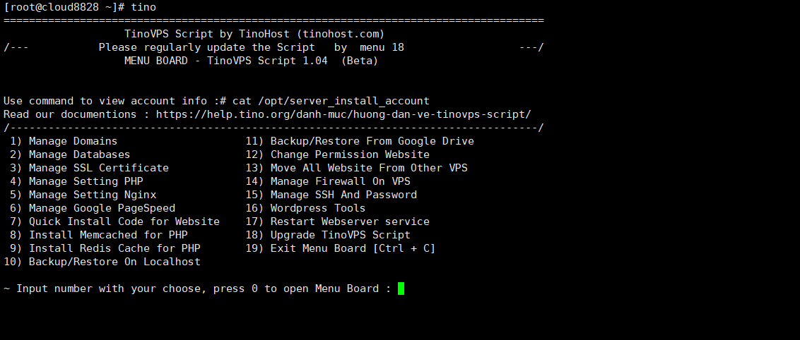 Hướng dẫn cài đặt TinoVPS Script trên CentOS 7 2