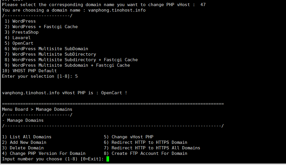 Change vHost PHP - Thay đổi vHost PHP cho tên miền đã thêm trên VPS. 5