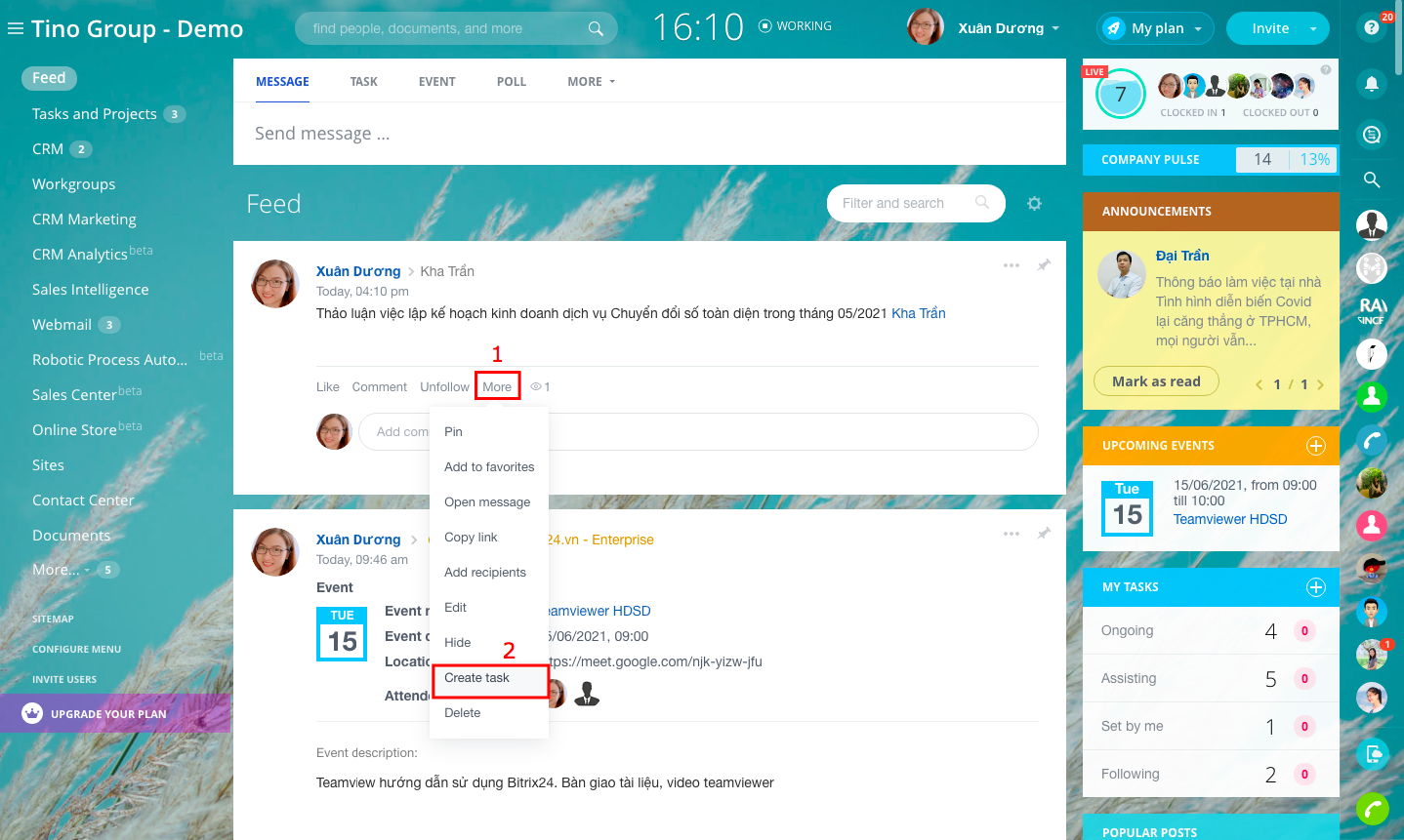 Chuyển bài đăng trong Feed thành Task 1