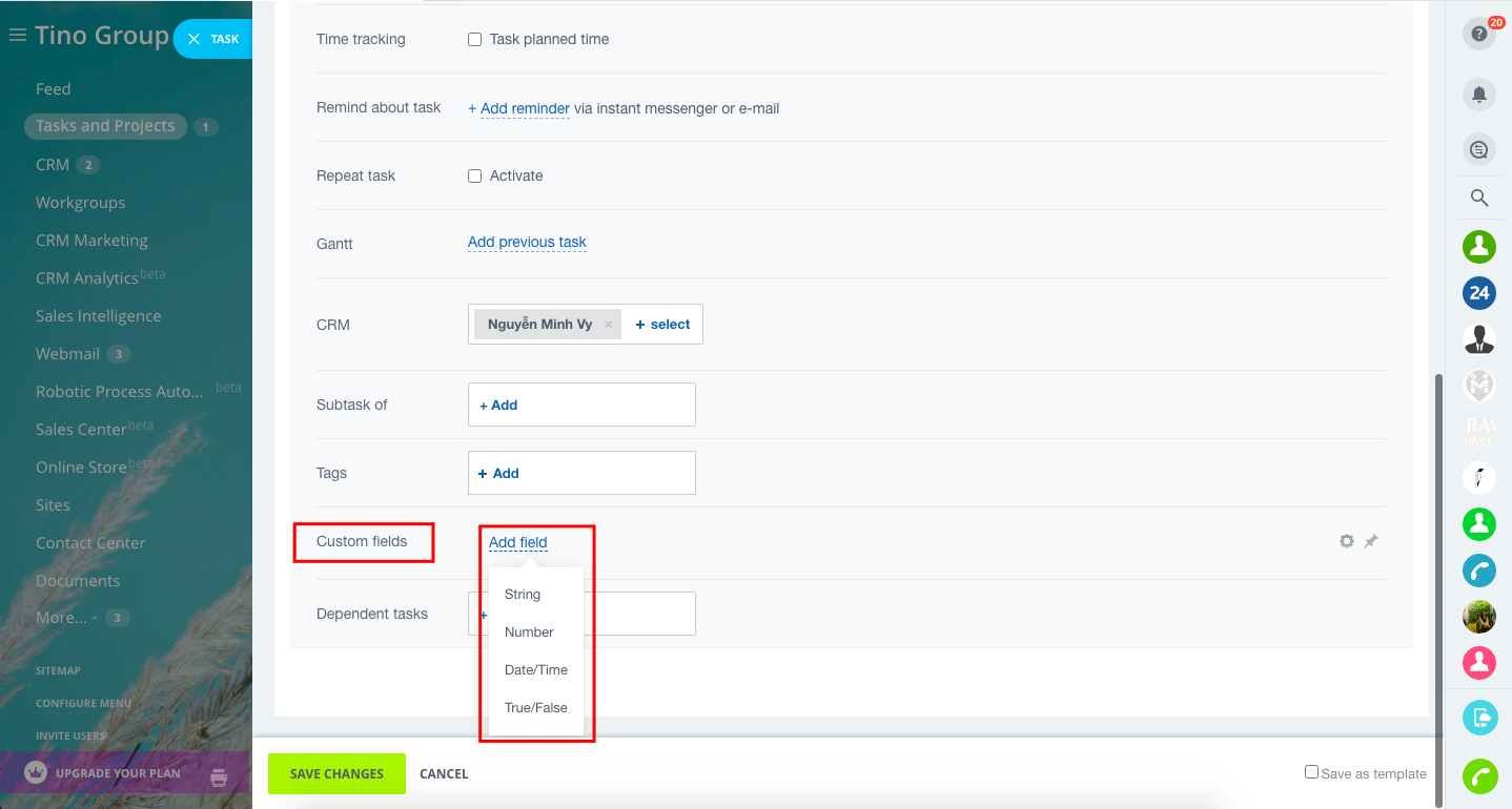 Custom fields (Trường tuỳ chỉnh cho tác vụ) 1 Custom fields (Trường tuỳ chỉnh cho tác vụ) 1