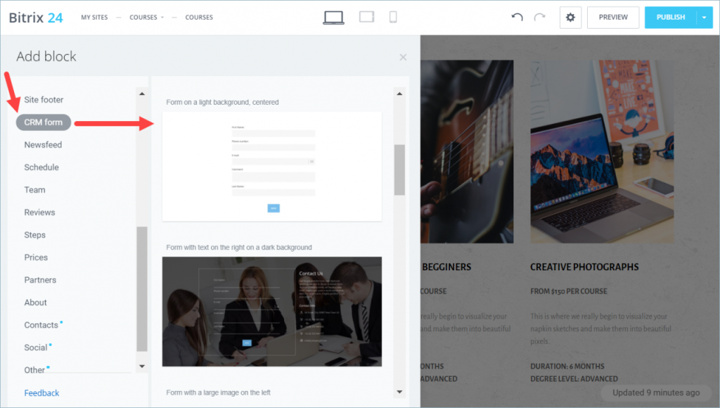 [CRM] Cách đặt biểu mẫu CRM trên trang Bitrix24 Site 2