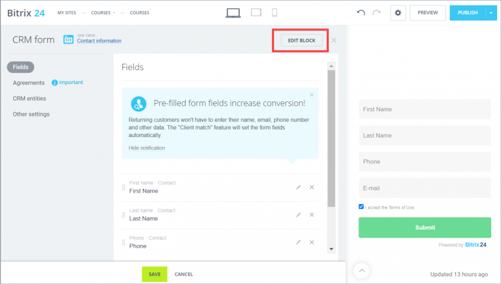 [CRM] Cách đặt biểu mẫu CRM trên trang Bitrix24 Site 3