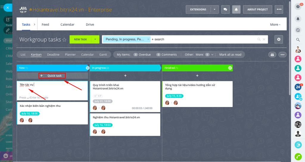 Chế độ xem Kanban trong Tasks and Projects 2