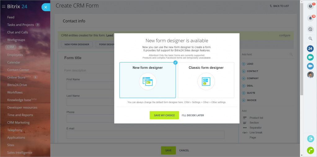 [CRM] Trình thiết kế CRM Forms mới và cổ điển 2