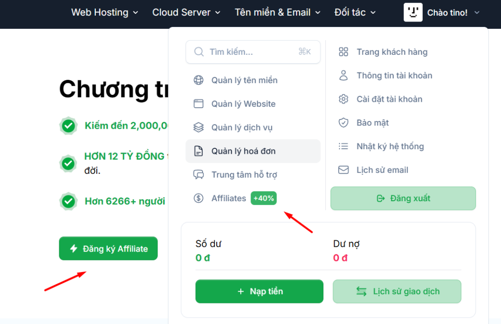 Hướng dẫn cách kiếm tiền Affiliate Hosting với Tino từ A-Z 4 Cách tham gia chương trình Affiliate Hosting của Tino