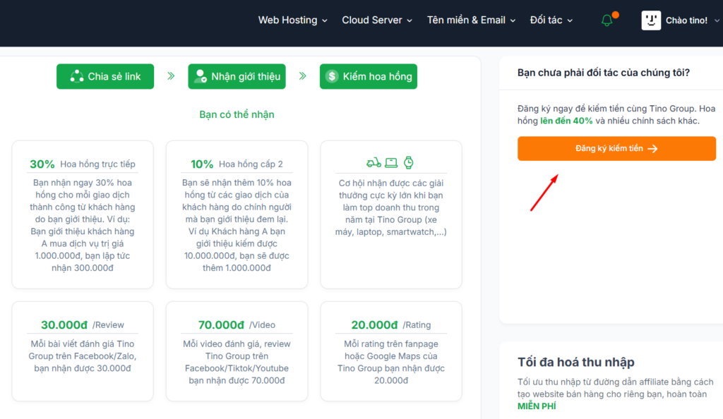 Hướng dẫn cách kiếm tiền Affiliate Hosting với Tino từ A-Z 5 Cách tham gia chương trình Affiliate Hosting của Tino
