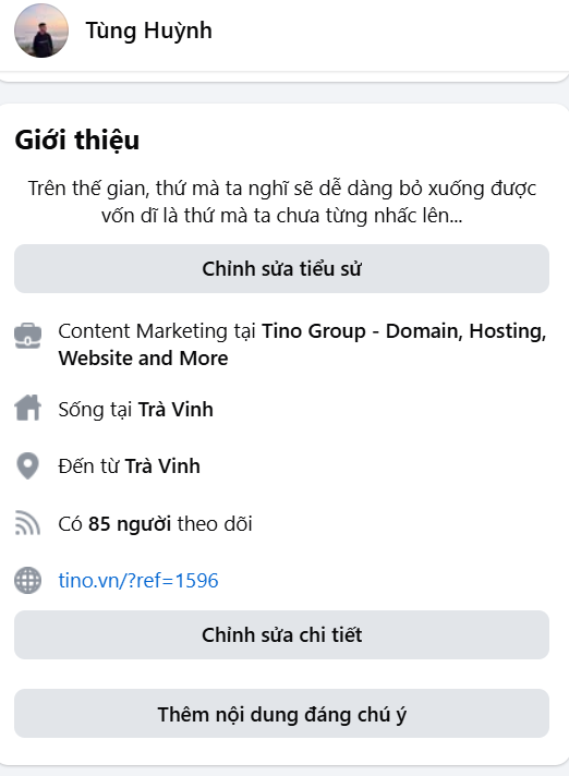 Hướng dẫn cách kiếm tiền Affiliate Hosting với Tino từ A-Z 20 Chia sẻ liên kết trên Profile cá nhân