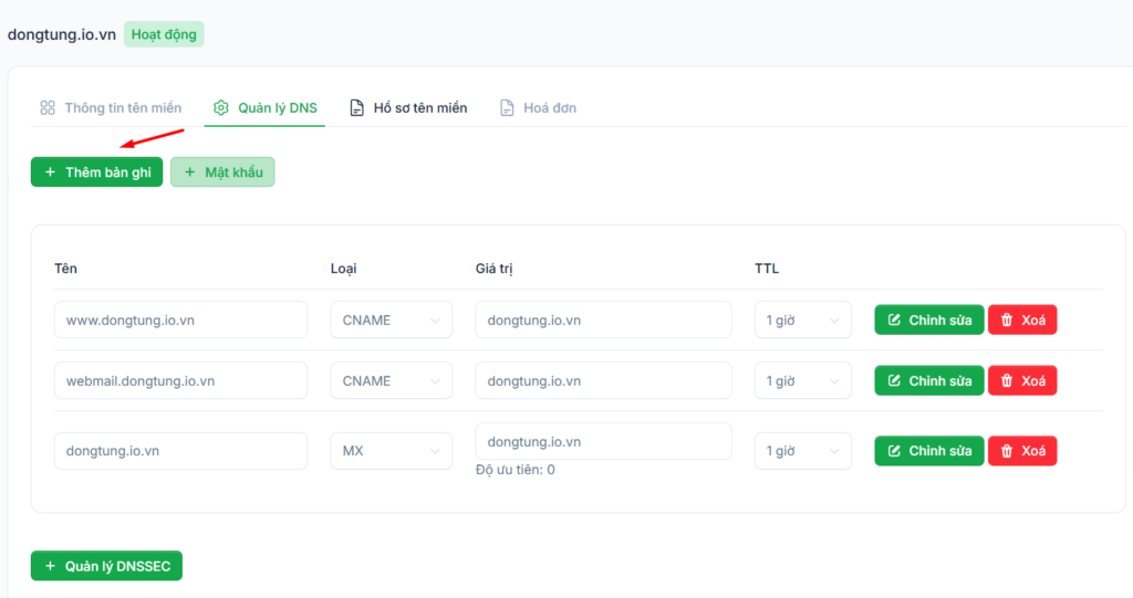 Trỏ tên miền về hosting ns1, ns2
