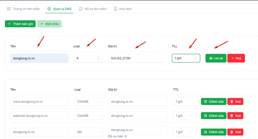 Trỏ tên miền về hosting ns1, ns2