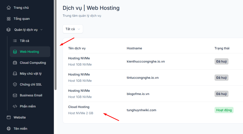 Hướng dẫn đăng nhập vào tài khoản cPanel trên Tino 3 Đăng nhập cPanel từ trang quản lý khách hàng