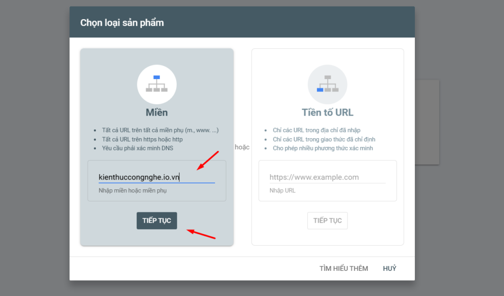 Hướng dẫn cách xác minh tên miền với Google Search Console đơn giản 2 Nhập tên miền website