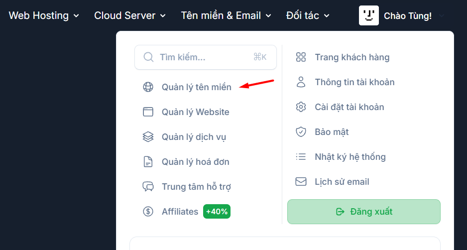 Hướng dẫn cách xác minh tên miền với Google Search Console đơn giản 5 Chọn Quản lý tên miền