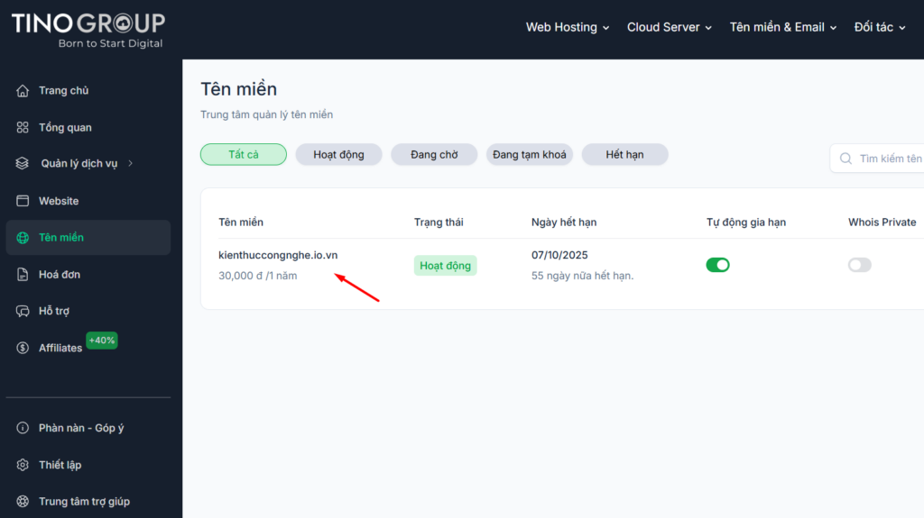 Hướng dẫn cách xác minh tên miền với Google Search Console đơn giản 6 Chọn tên miền cần xác minh