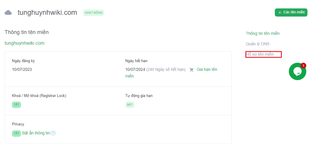 Hướng dẫn cập nhật hồ sơ tên miền tại Nhà đăng ký Tino Group 3
