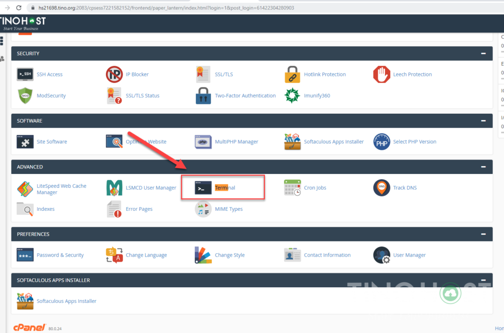 Hướng dẫn SSH trên Share Cloud Hosting sử dụng Terminal 2 tim-tinh-nang-terminal-trong-cpanel