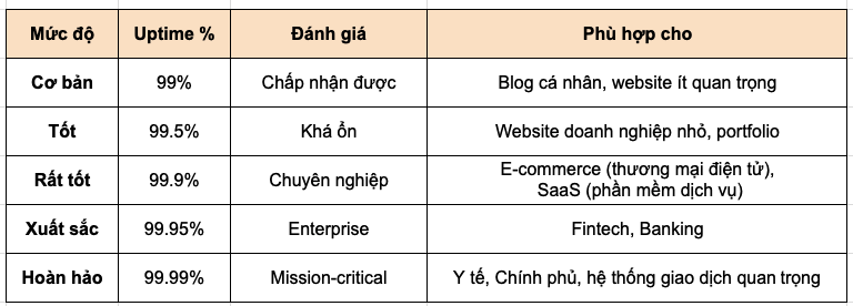 Uptime của hosting là gì? Bí quyết sở hữu website "bất tử" 3 Chuẩn ngành Uptime 2025