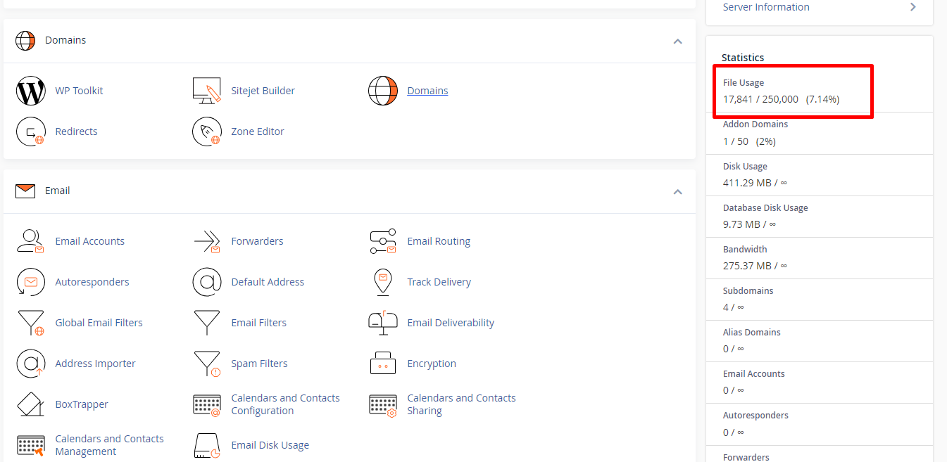 Hướng dẫn cách kiểm tra inodes dịch vụ Hosting cPanel tại TinoHost 2 file-usage-se-hien-thi-so-luong-file-ban-dang-su-dung-tren-hosting