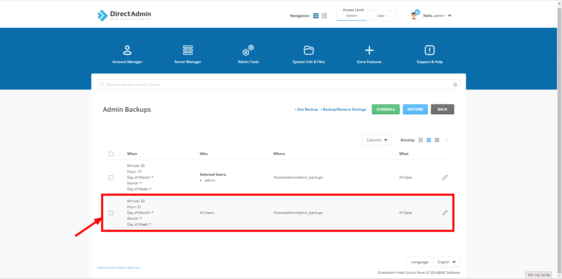 Hướng dẫn cách backup dữ liệu website từ Directadmin lên Google Drive 21 tao-backup-tren-directadmin