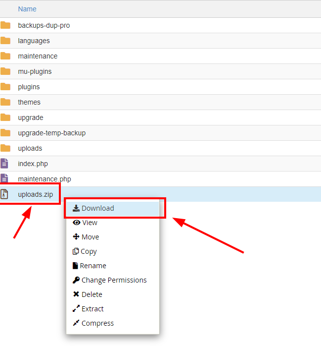 Hướng dẫn xử lý mã độc website WordPress trên cPanel 8 download-thu-muc-uploadss-zip-de-luu-tru-tren-may-tinh