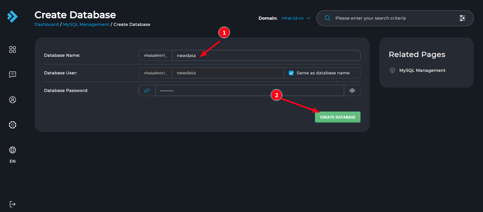 Hướng dẫn xử lý mã độc website WordPress trên DirectAdmin 15 tao-moi-database-cho-website