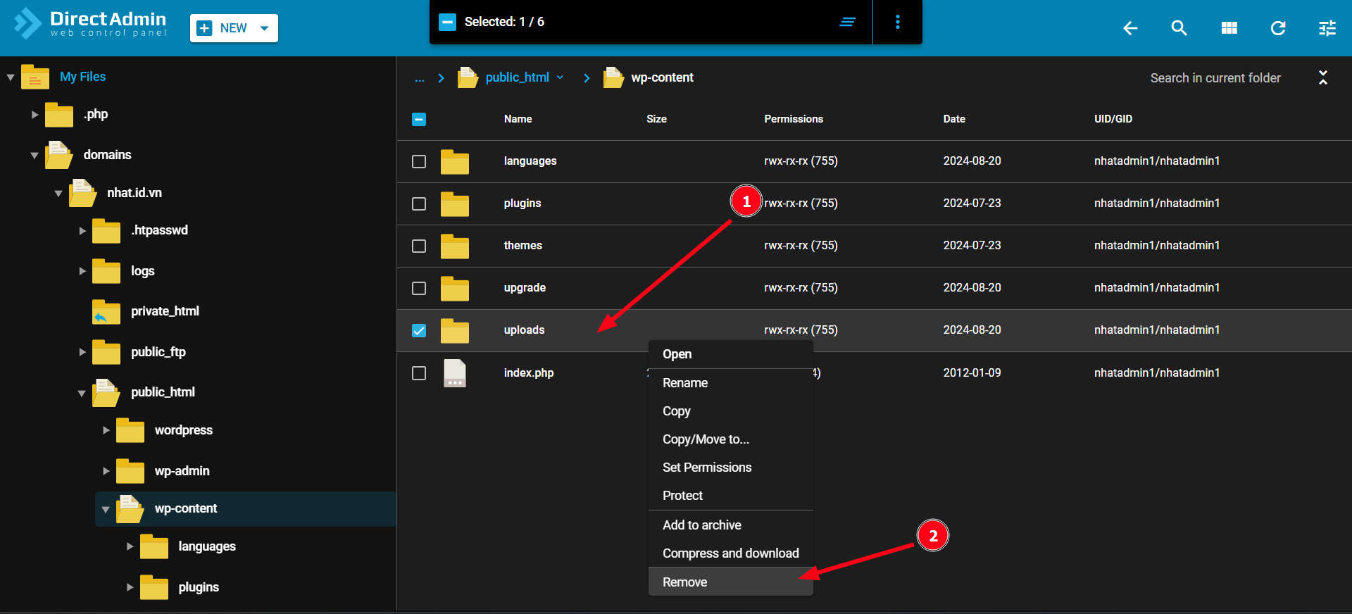 Hướng dẫn xử lý mã độc website WordPress trên DirectAdmin 23 tai-len-thu-muc-uploads