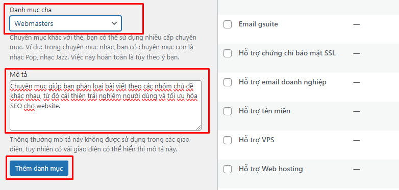 Hướng dẫn chỉnh sửa, thêm và xóa chuyên mục bài viết trên website WordPress 5 tao-danh-muc-moi-tu-trang-quan-ly-danh-muc