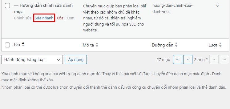Hướng dẫn chỉnh sửa, thêm và xóa chuyên mục bài viết trên website WordPress 12 chinh-sua-danh-muc