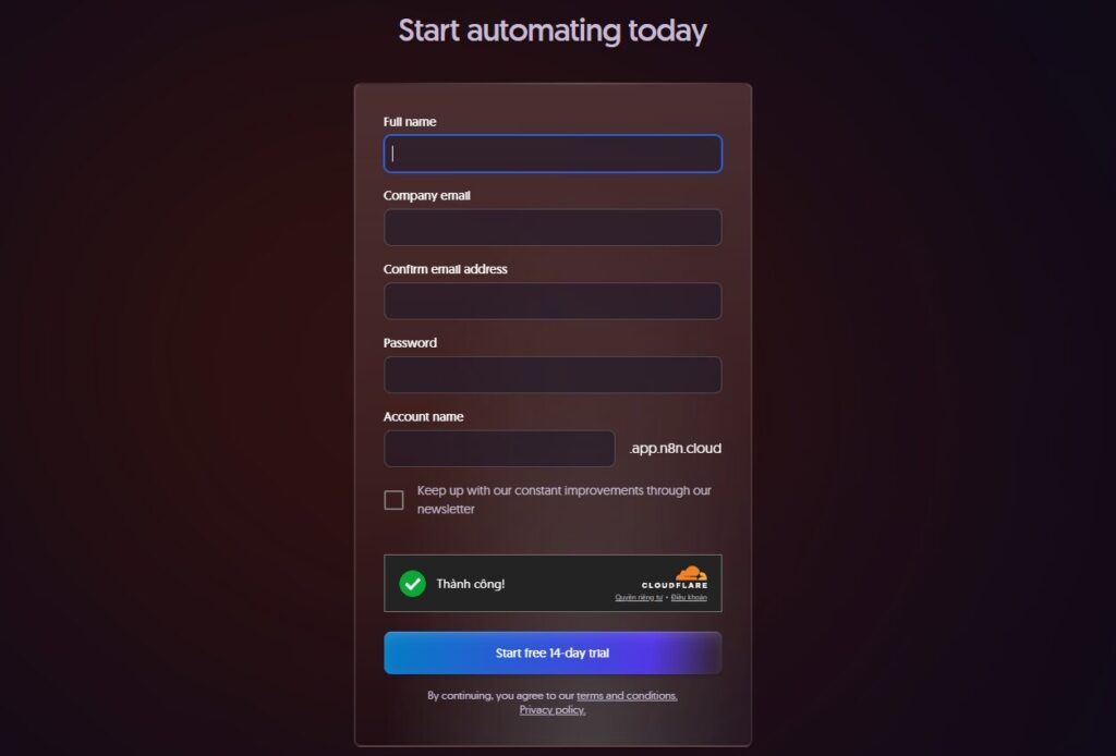 Các bước đăng ký tài khoản n8n