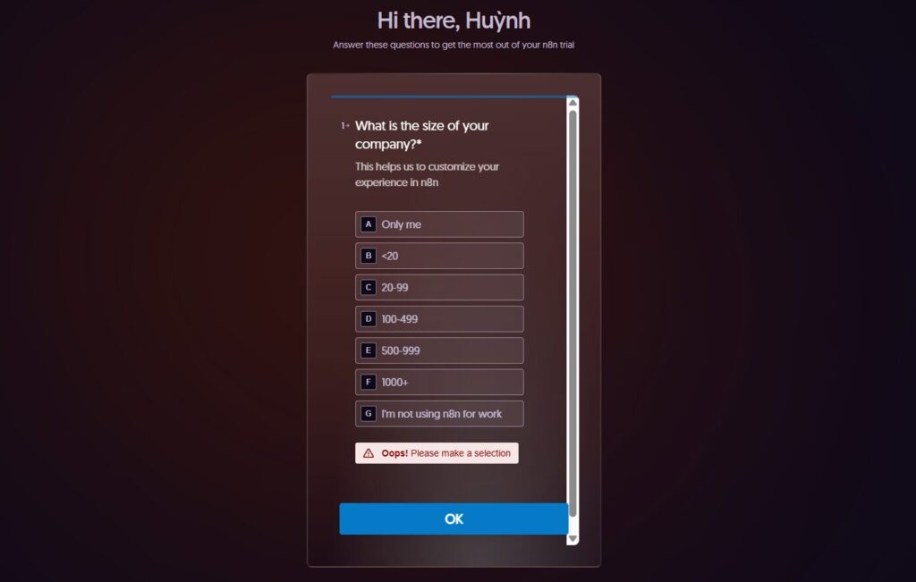 Các bước đăng ký tài khoản n8n