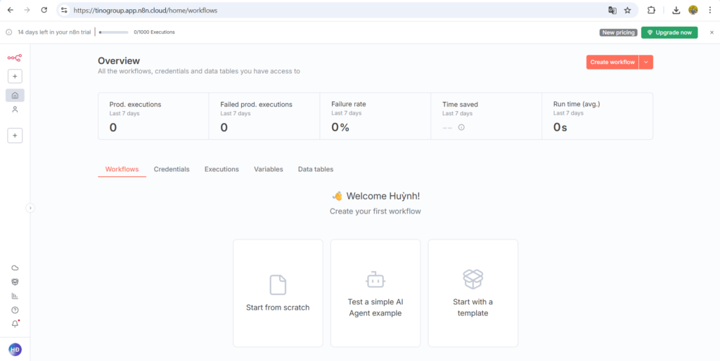 Giao diện n8n trên n8n.io