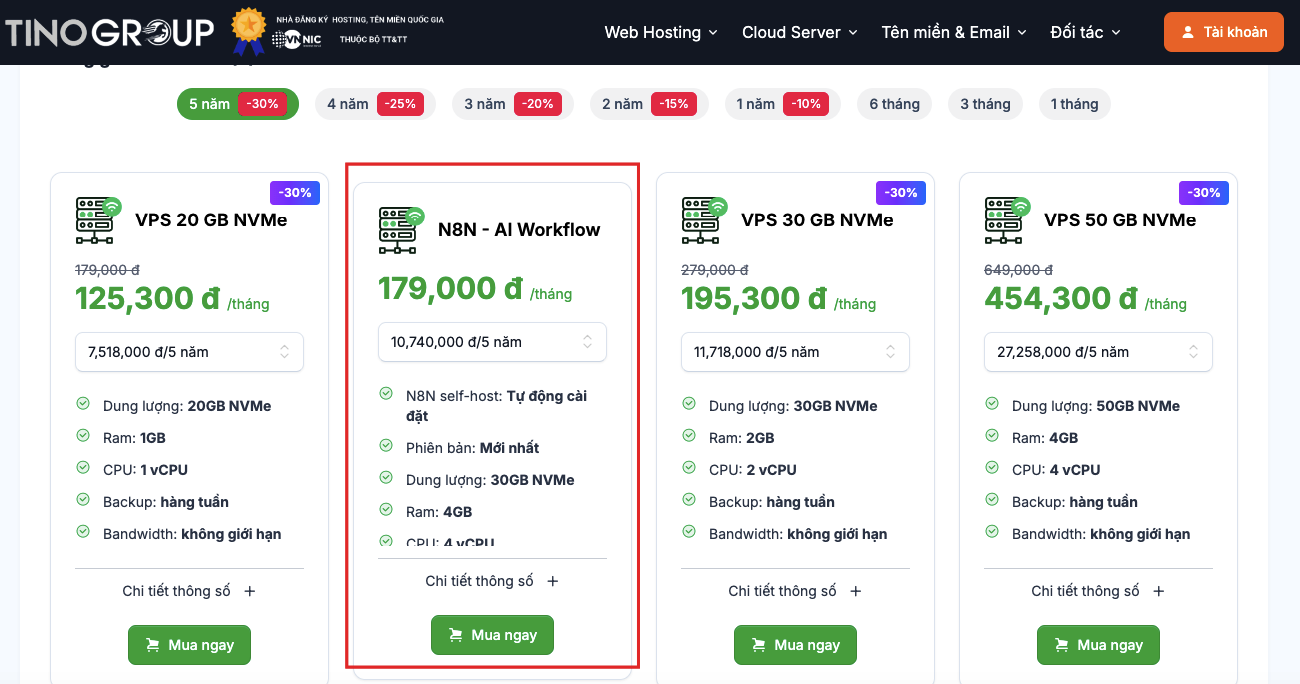 VPS N8N Tino – tự động hóa “All-in-one” chuẩn chuyên gia, dùng ngay, không cần self-host, chỉ hơn 100k/tháng! 4 VPS N8N Tino – tự động hóa “All-in-one” chuẩn chuyên gia, dùng ngay, không cần self-host, chỉ hơn 100k/tháng! 4