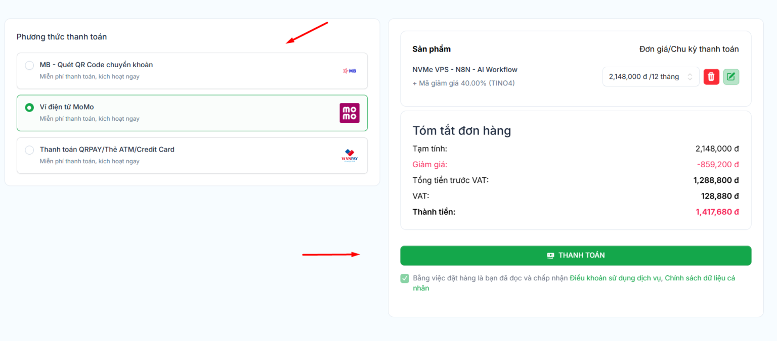 Hướng dẫn chi tiết cách cài đặt n8n trên VPS (tự host) 13 Đăng ký VPS N8N – AI Workflow