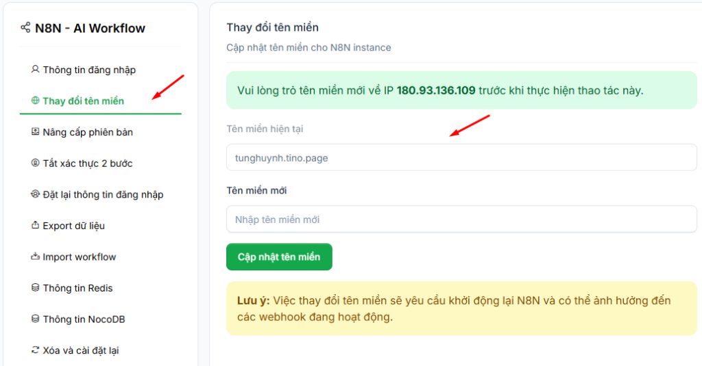 Hướng dẫn đăng ký VPS cài sẵn n8n tại Tino (không cần code) 11 Cách đổi tên miền n8n mặc định thành tên miền riêng trên VPS