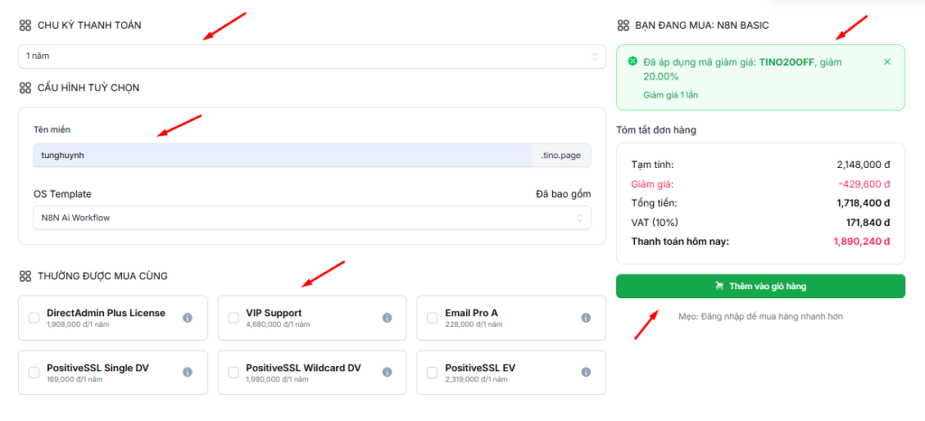 Hướng dẫn đăng ký VPS cài sẵn n8n tại Tino (không cần code) 4 Cách đăng ký VPS N8N - AI Workflow