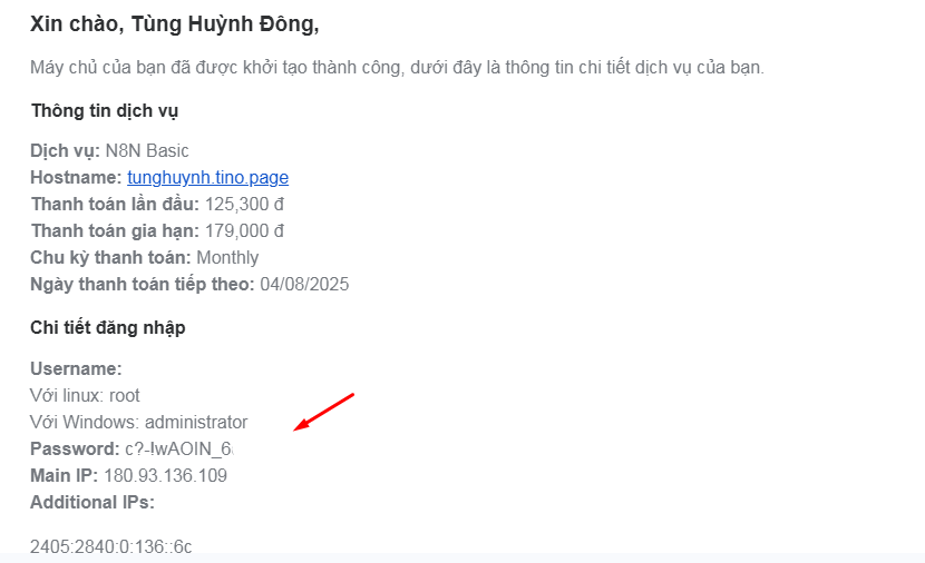 Hướng dẫn đăng ký VPS cài sẵn n8n tại Tino (không cần code) 10 Thông tin VPS