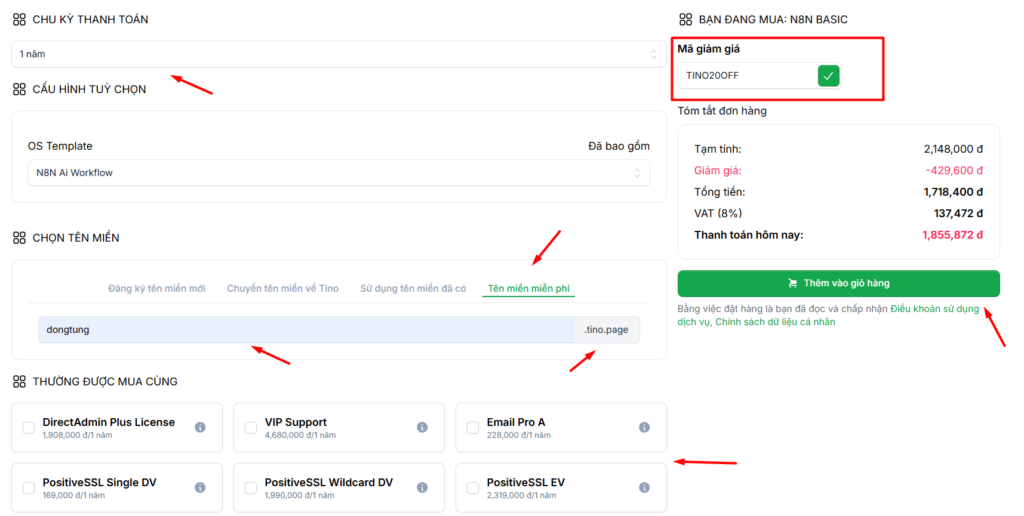Hướng dẫn đăng ký VPS cài sẵn n8n tại Tino (không cần code) 4 Cách đăng ký VPS N8N - AI Workflow
