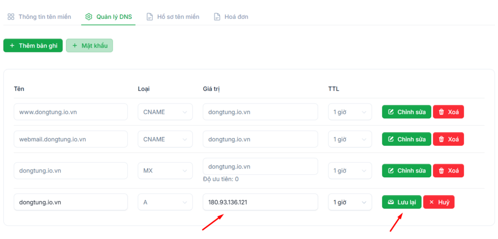 Nhập IP VPS và Lưu lại