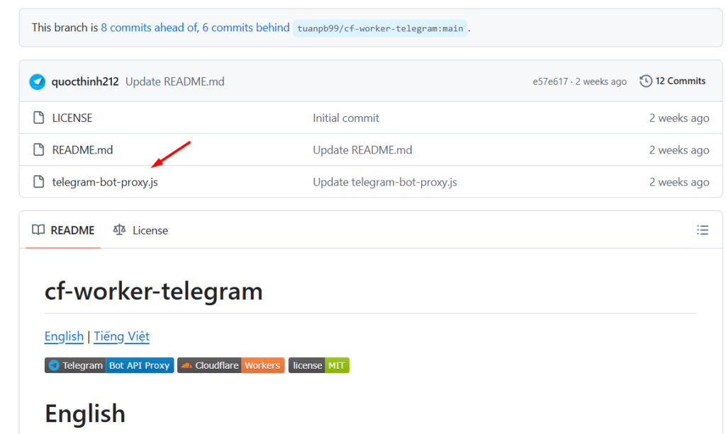 Hướng dẫn cách cài đặt proxy cf-worker-telegram để sử dụng Telegram Bot API trên n8n 2 Tải file mã nguồn