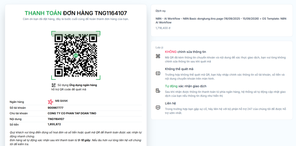 Hướng dẫn đăng ký VPS cài sẵn n8n tại Tino (không cần code) 9 Cách đăng ký VPS N8N - AI Workflow