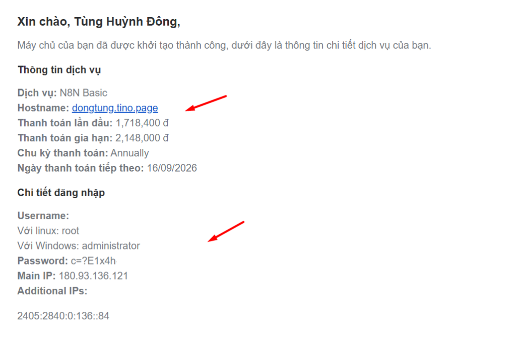 Hướng dẫn đăng ký VPS cài sẵn n8n tại Tino (không cần code) 10 Thông tin VPS